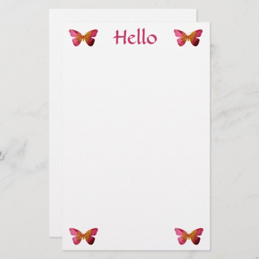 Hallo, Schmetterlingsbriefpapier Briefpapier (Vorne/Hinten)