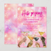 Hallo Schön Galentine's Day Glitter Rosa Einladung (Vorne/Hinten)