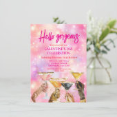 Hallo Schön Galentine's Day Glitter Rosa Einladung (Stehend Vorderseite)