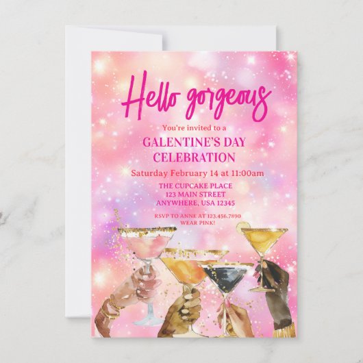 Hallo Schön Galentine's Day Glitter Rosa Einladung (Vorderseite)