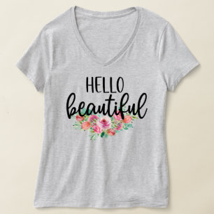 Hallo Schöne Aquarell-Rosen-Typografie Chic T-Shirt