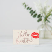 Hallo Schöne Rose Gold Typografie Rote Lippen Visitenkarte (Stehend Vorderseite)