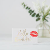 Hallo schöner Maskenbildner-rotes Kuss-Goldskript Visitenkarte (Stehend Vorderseite)