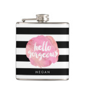 Hallo Schöner Schwarzer Streifen und rosa Wasserfa Flachmann (Vorderseite)