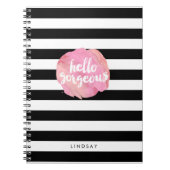 Hallo Schöner Schwarzer Streifen und rosa Wasserfa Notizblock (Vorderseite)