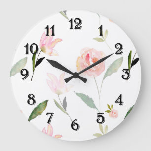 Hallo schönes Aquarell mit Blumen Große Wanduhr