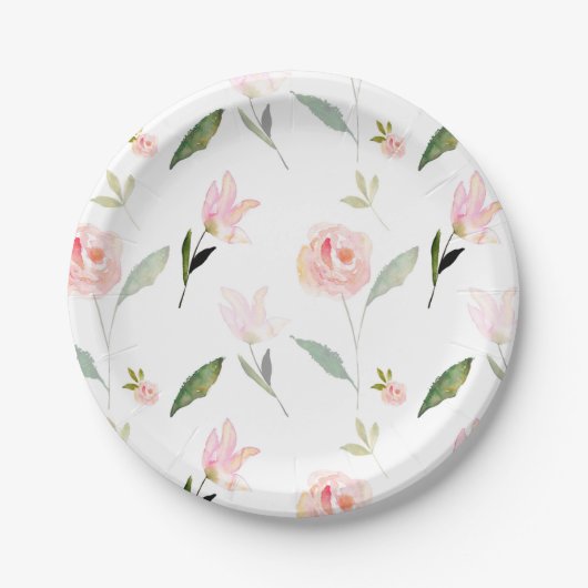 Hallo schönes Aquarell mit Blumen Pappteller (Vorderseite)
