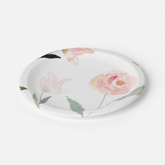 Hallo schönes Aquarell mit Blumen Pappteller (Schrägansicht)