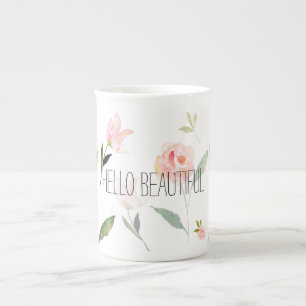 Hallo schönes Aquarell mit Blumen Porzellantasse