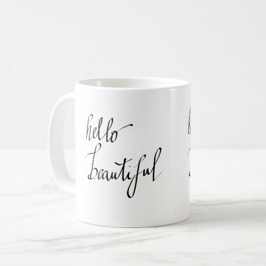 Hallo schönes einfaches Typografie-Skript Kaffeetasse (Vorderseite Links)