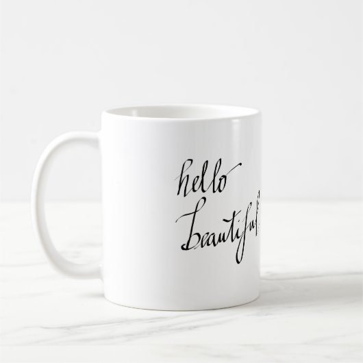Hallo schönes einfaches Typografie-Skript Kaffeetasse (Links)