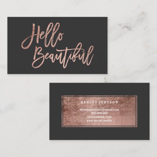 Hallo schönes Imitat-Rosengoldchic-Skriptgrau Visitenkarte (Vorne/Hinten)