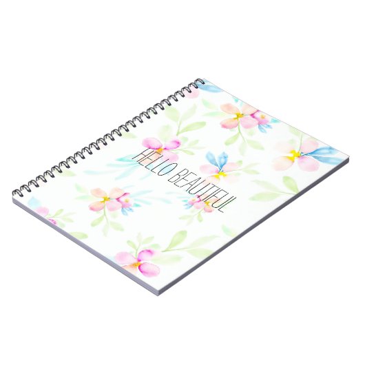 Hallo schönes rosa Aquarell mit Blumen Notizblock (Linke Seite)