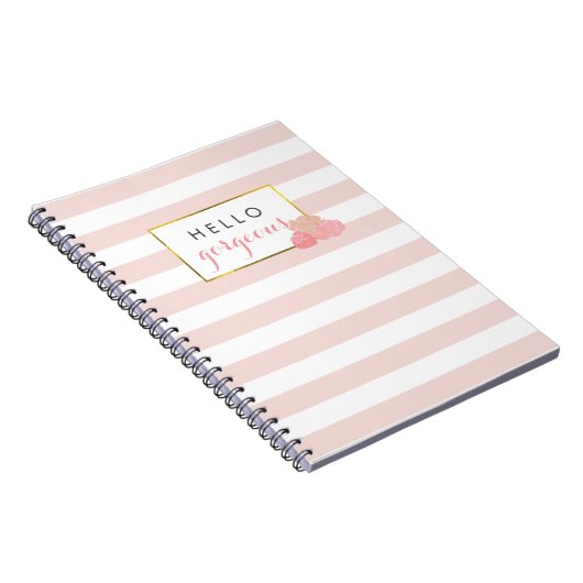 Hallo Schönes rosa Streifen & Blush Peony Notebook Notizblock (Rechte Seite)
