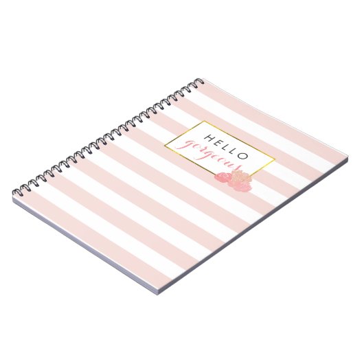 Hallo Schönes rosa Streifen & Blush Peony Notebook Notizblock (Linke Seite)