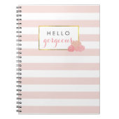 Hallo Schönes rosa Streifen & Blush Peony Notebook Notizblock (Vorderseite)