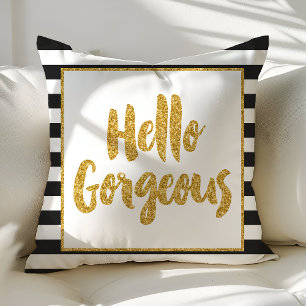 Hallo Schönes Schwarz & Weiß Gold Glitter Streifen Kissen
