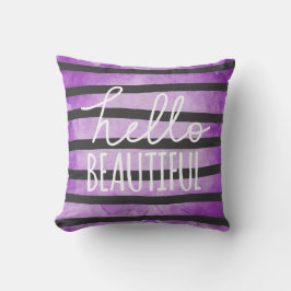 Hallo schönes Skriptlila Watercolor-Streifen Kissen