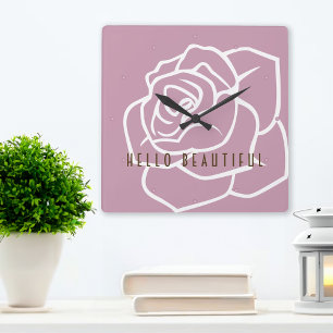 Hallo Schönheit - Moderne Chic Rosafarbene Rose Quadratische Wanduhr