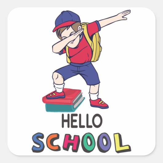 Hallo Schule Quadratischer Aufkleber (Vorderseite)