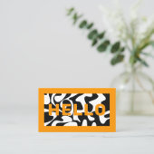 Hallo schwarze und orangefarbene Visitenkarten mit Visitenkarte (Stehend Vorderseite)