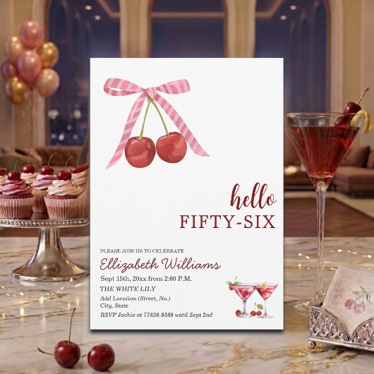 Hallo Sechsundfünfzig Cherry Martini Geburtstagsfe Einladung