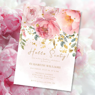 Hallo Sechzig Blush Rosa Pfingstrose 60. Geburtsta Einladung