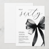 Hallo Sechzig Elegant Script Schleife 60. Geburtst Einladung (Vorne/Hinten)