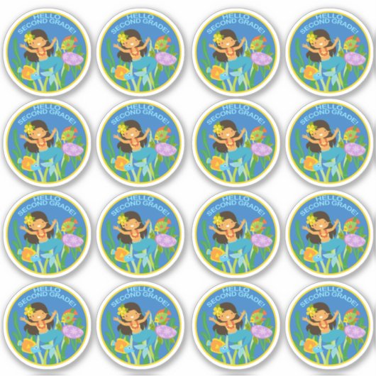 Hallo Second Grade! Niedlich Mermaid Aufkleber (Vorderseite)