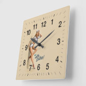 Hallo Seemann-Button herauf Mädchen Quadratische Wanduhr (Winkel)