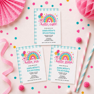 Hallo Seven Girl's Rainbow 7. Geburtstagsfeier Einladung