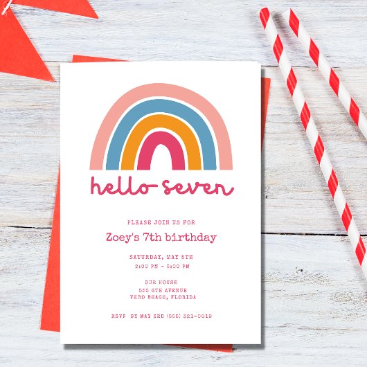 Hallo Seven Rainbow Girl's 7. Geburtstag Einladung