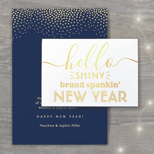 Hallo Shiny New Year Navy Blue & Gold Confetti Folienkarte