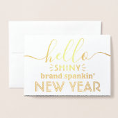 Hallo Shiny New Year Navy Blue & Gold Confetti Folienkarte (Vorderseite mit Umschlag)
