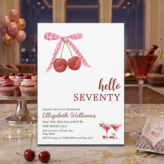 Hallo Siebzig Cherry Martini Geburtstagsfeier Einladung