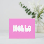 Hallo Simple Retro Typografy Gruß in Pink Postkarte (Stehend Vorderseite)