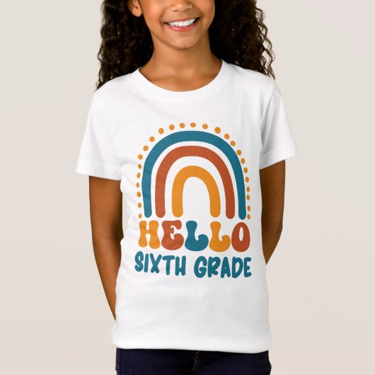Hallo Sixth Grade Retro Stil boho Regenbogen T-Shirt (Vorderseite)