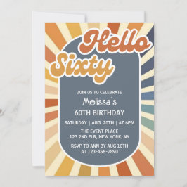 Hallo Sixty Retro Sun Groovy Wave 60. Geburtstag Einladung