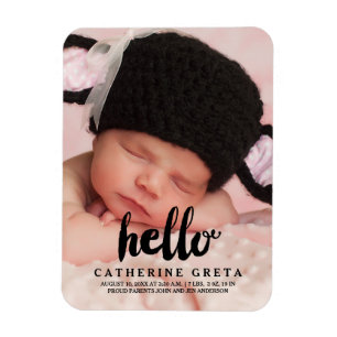 Hallo Skript   Baby Geburtsankündigung Magnet