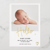 Hallo-Skript Herz Foto niedliche Geburt Folieneinladung (Vorderseite)