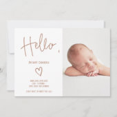 Hallo-Skript Herz Terracotta Foto geburt Ankündigung (Vorderseite)