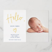 Hallo Skript Herzblauer Foto Kind Geburt Folieneinladung (Vorderseite)