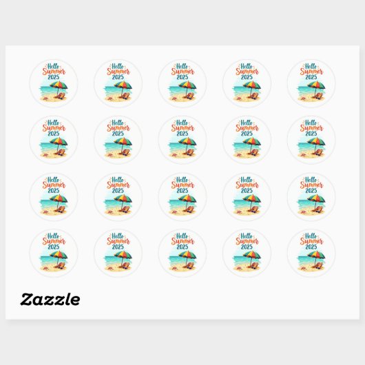 Hallo Sommer 2025 🏖️ Beach Scene Sticker (Blatt)