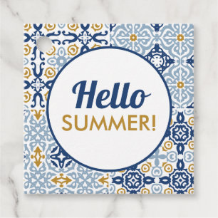 Hallo Sommer Amalfi Tile Blue Yellow Cookie Geschenkanhänger