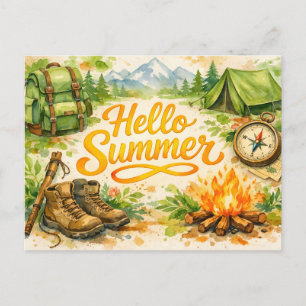 Hallo Sommer Aquarell Camping und Wandern  Postkarte
