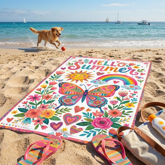 Hallo Sommer Boho-Blumen Strandtuch