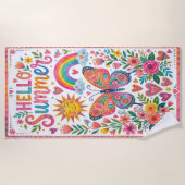 Hallo Sommer Boho-Blumen Strandtuch (Vorderseite)