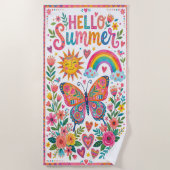 Hallo Sommer Boho-Blumen Strandtuch (Vorderseite)