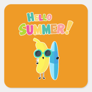 Hallo Sommer! Coole Banane Lustiger Urlaub Quadratischer Aufkleber