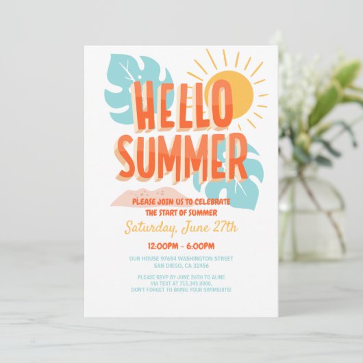 Hallo Sommer, Ende der Schule Party, Pool Party Einladung (Stehend Vorderseite)
